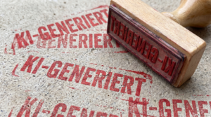 Stempel mit gestempeltem Text "KI-GENERIERT" in roter Farbe